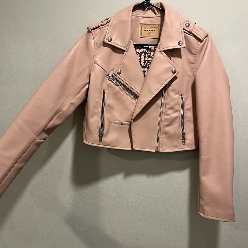 Blank NYC Pink Leather Biker Cropped Jacket